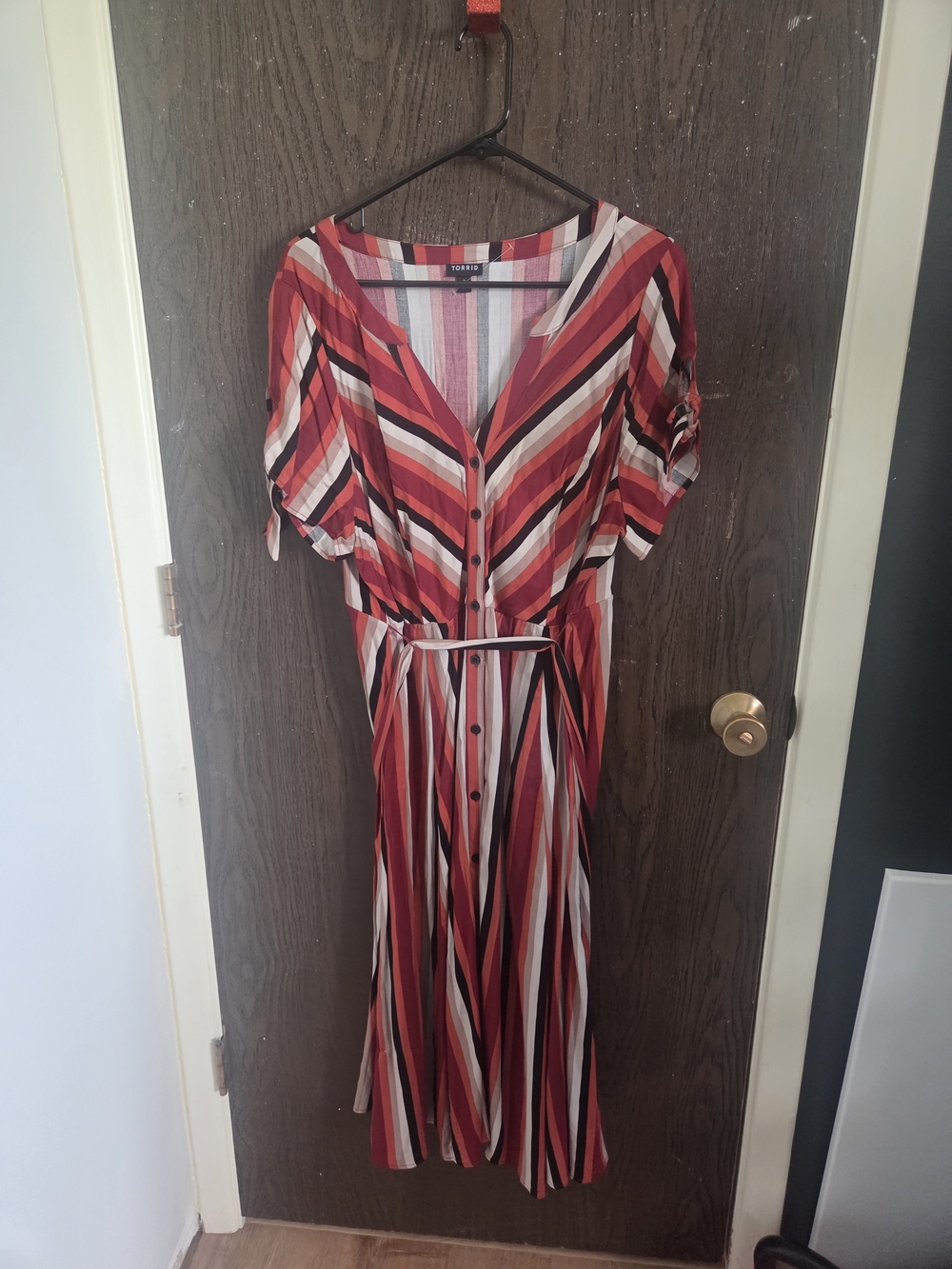 torrid Red & Cream Multi-Stripe Button-Front Midi Dress